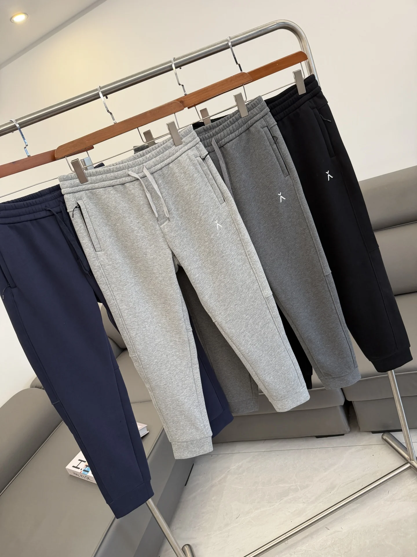 

Thiened Fce Men's Casual Trousers All-Match Dstring Autumn Winter Warm Straight Leg mid Waist Long Faion Urban Sle