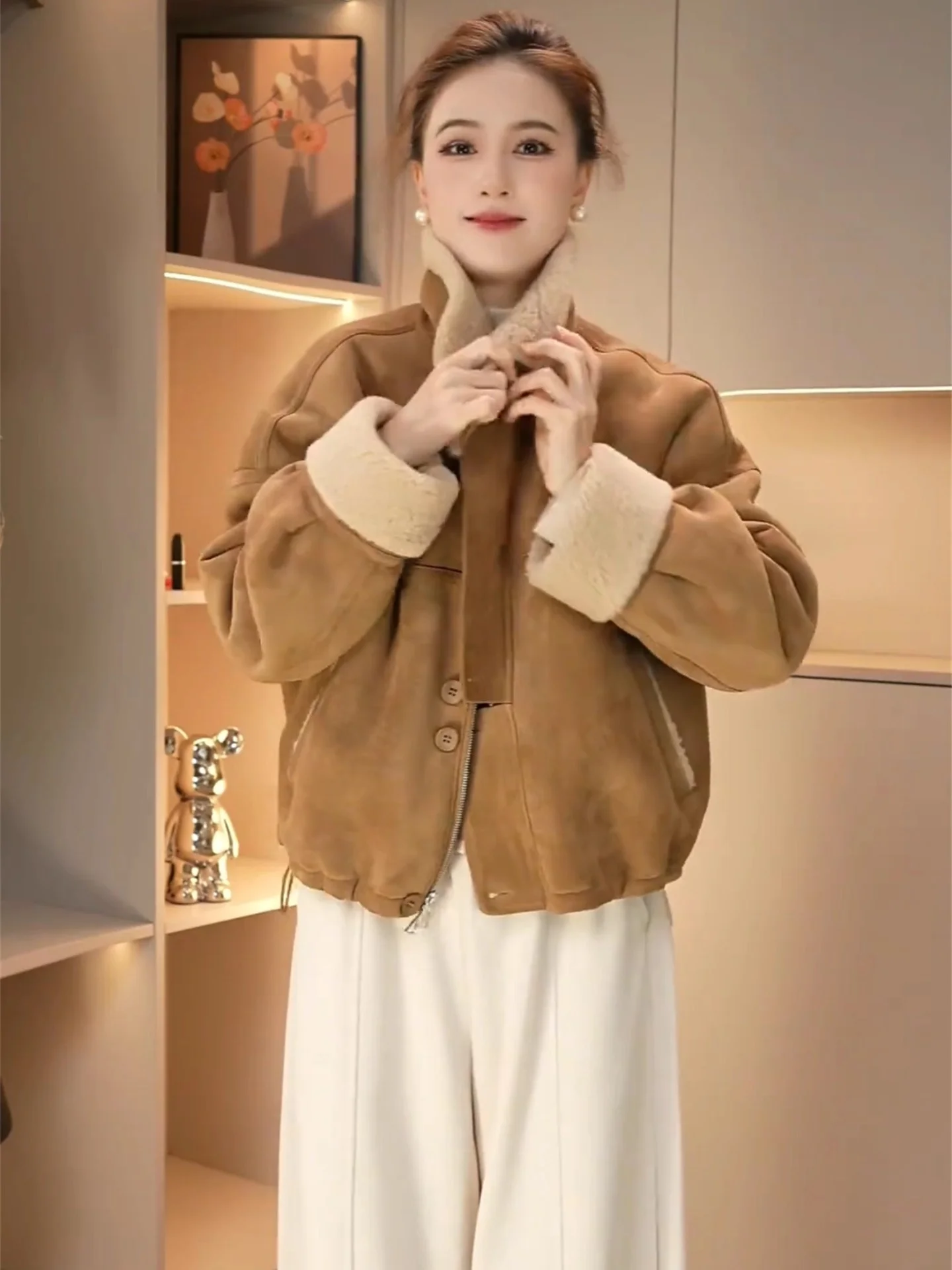 

Lamb Wool Jacket Woman Side Pockets Grunge Dirty Filthy Grimy Soiled Stained Spotted Tarnished Tainted Smudged Smeared Sullied