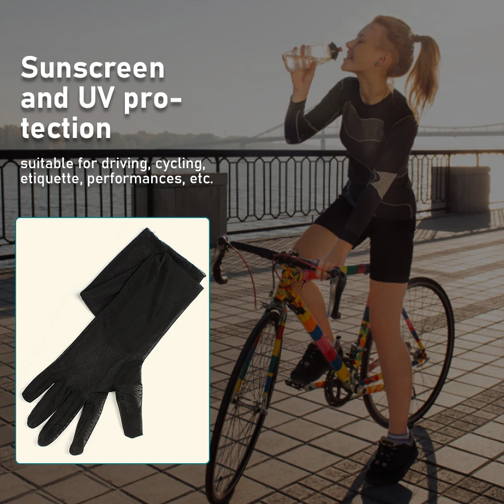 Guantes de ciclismo ultrafinos para mujer, manoplas largas de malla negra Sexy, protector solar, ciclismo al aire libre, conducción, mangas femeninas Anti-UV, Verano