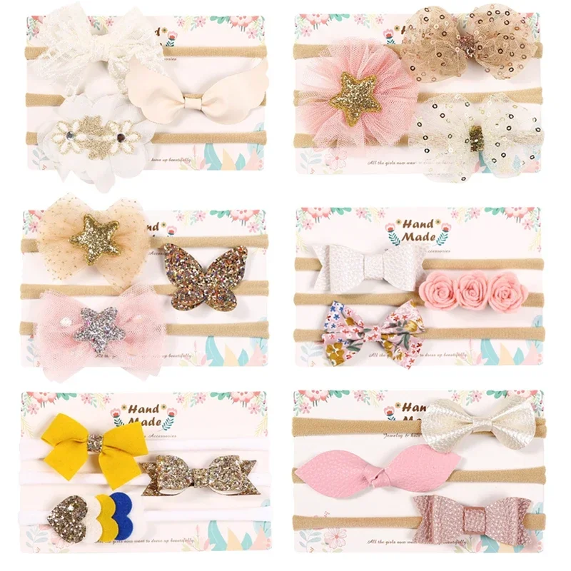 3pcs Cute Bow Baby Headband with Card Girl Nylon Head Bands Turban Newborn Headbands Hairbands for Kids Baby Hair Accessories