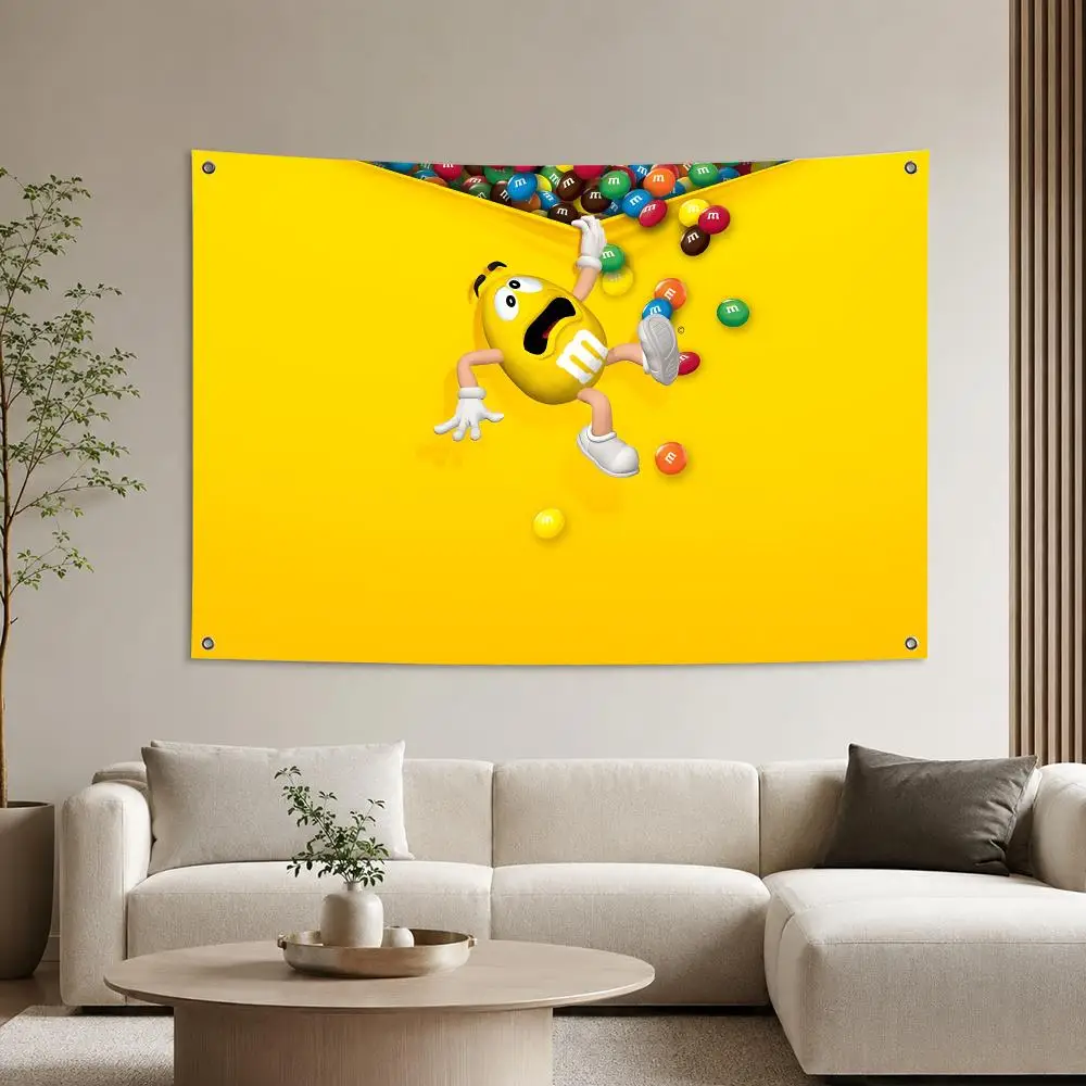 Snack-Klassiker M-M&M's Flaggen Ästhetischer Wandteppich Bedruckter Wandbehang Wohnzimmer Party Outdoor-Dekoration – Detail 8