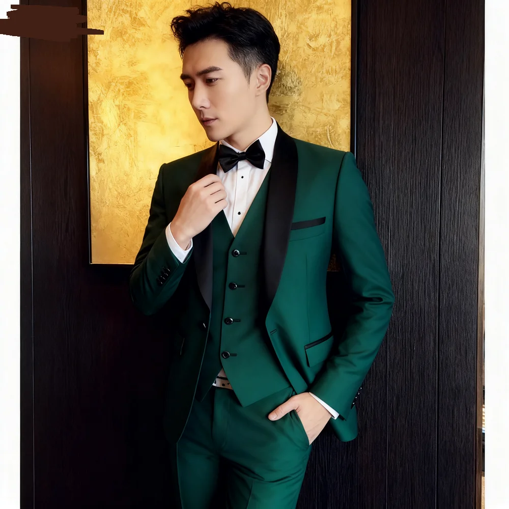 

3-Piece Men's Tuxedo Formal Groom Suit Shawl Lapel Blazer Vest Pants Set for Wedding Business Prom Male Formal Wear
