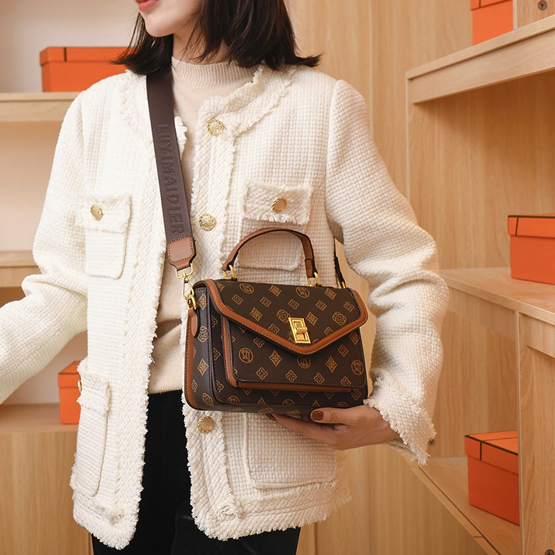 

Элегантная кожаная сумка через плечо для женщин, роскошная дизайнерская сумка через плечо с регулируемым ремешком, популярная классическая сумка