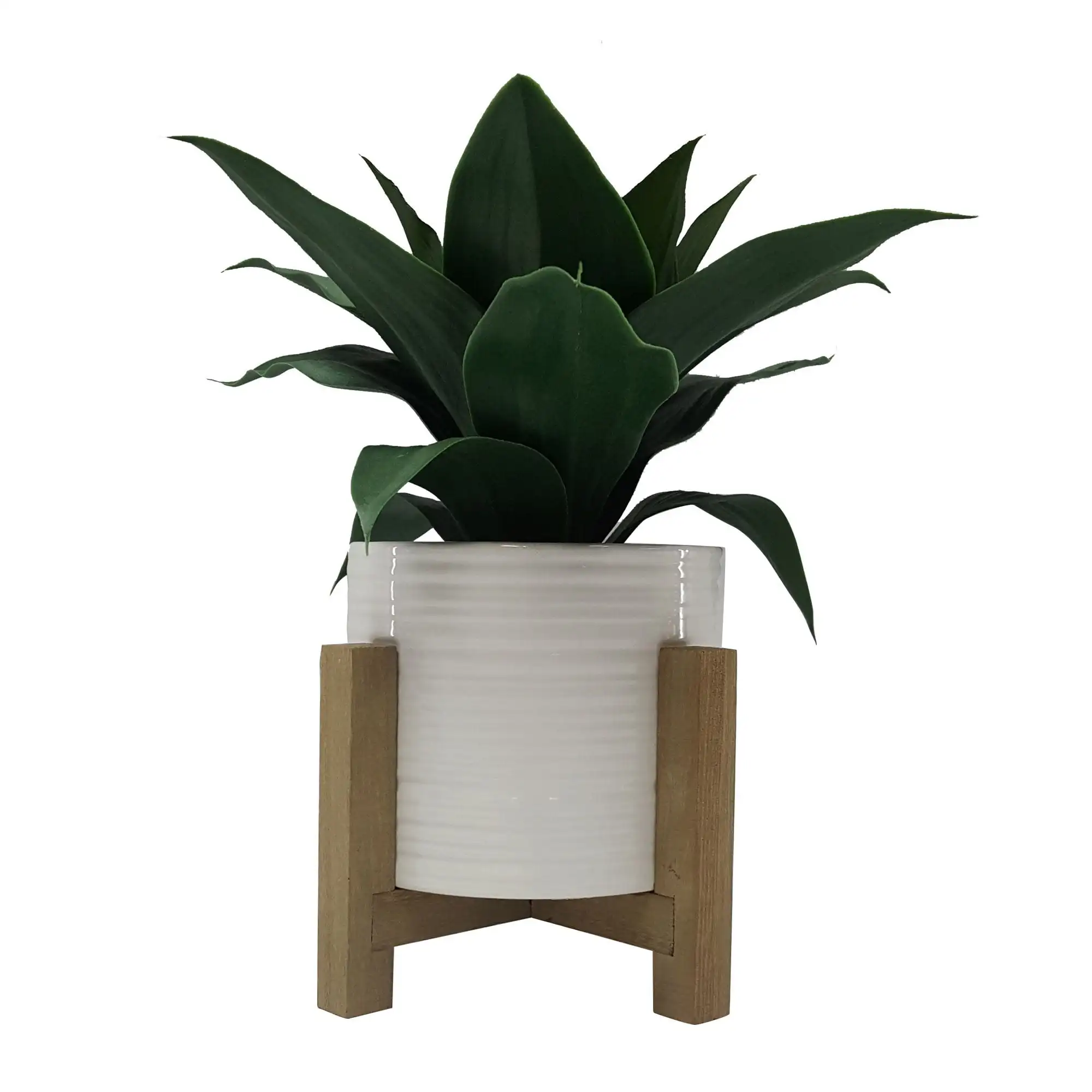 

10" Artificial Agave Plant in White Ceramic Pot with Wood Stand