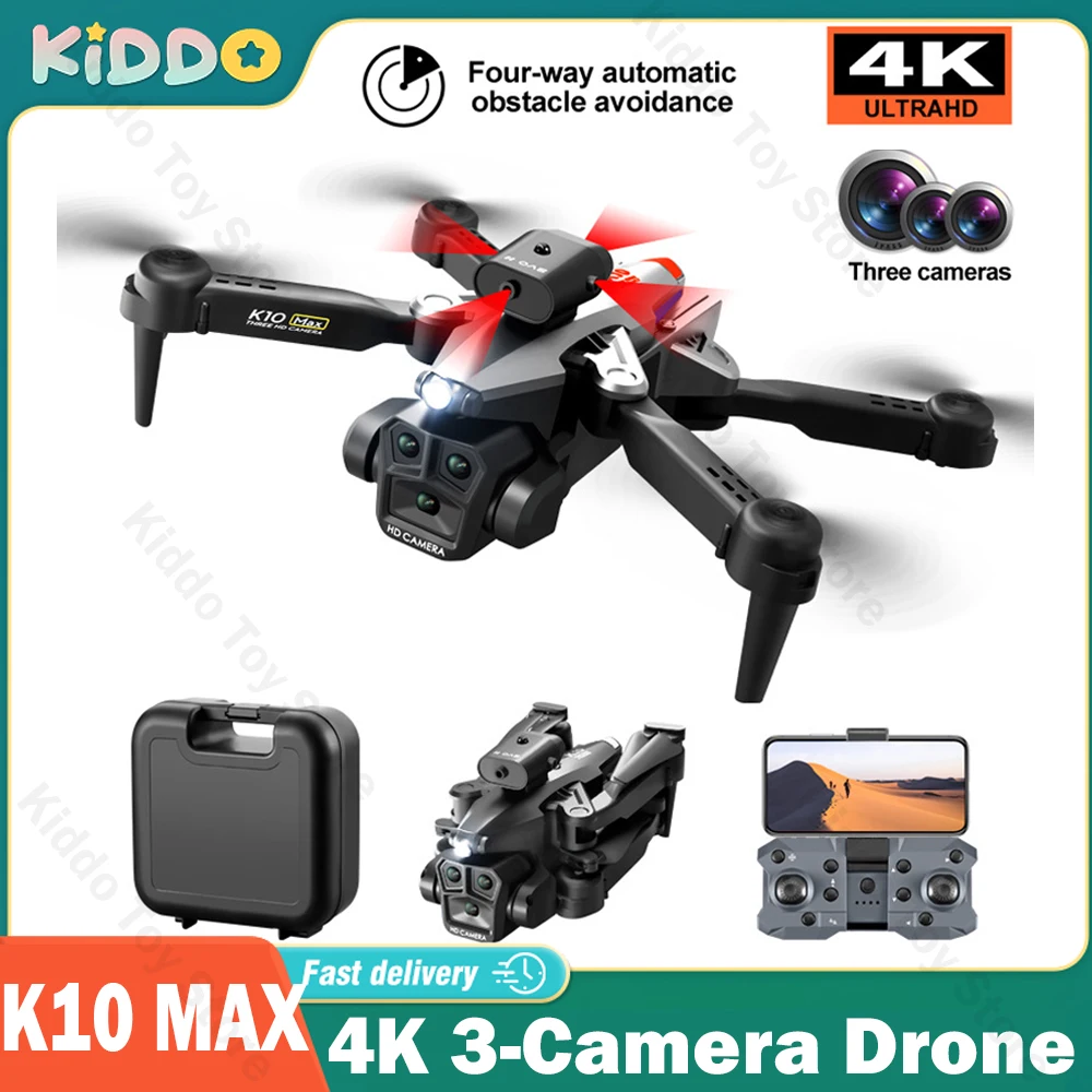 K10MAX HD Aerial Drone 4K 3 Camera Professinal Obstacle Avoidance Remote Control Aircraft RC Quadcopter Gifts for Children