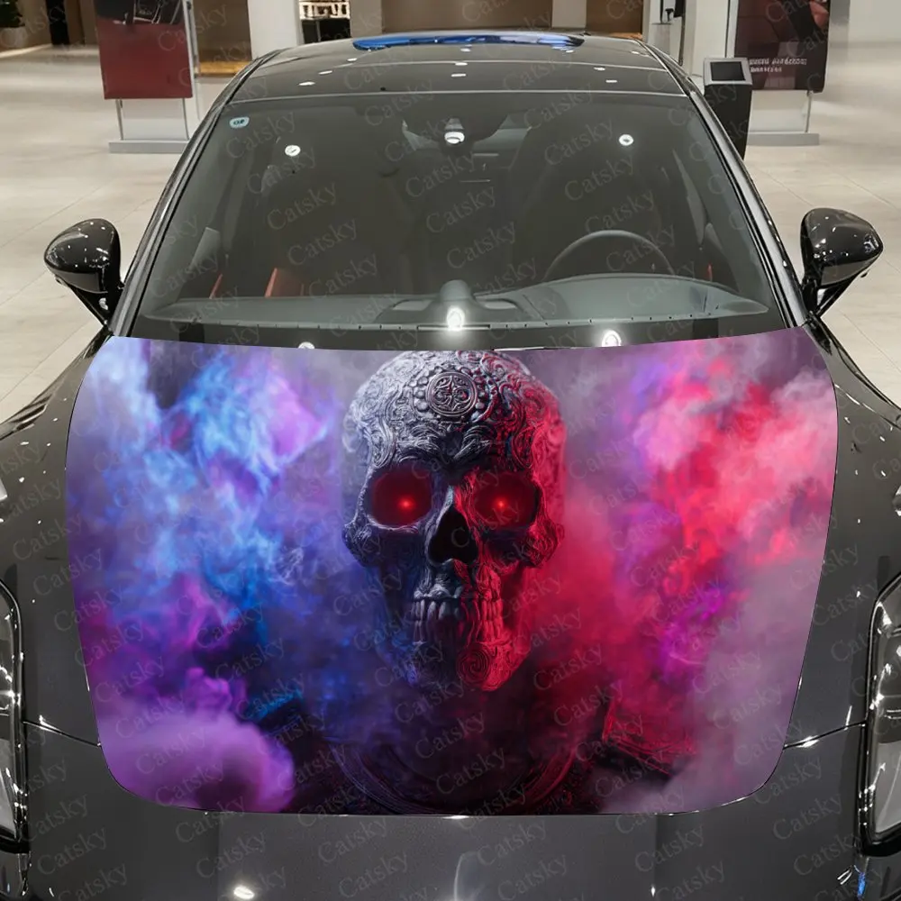 

Неоновая дымовая занавеска с рисунком черепа, виниловая пленка для автомобиля, материал ПВХ, водонепроницаемая наклейка на капот автомобиля, самоклеящаяся устойчивая к царапинам Sti