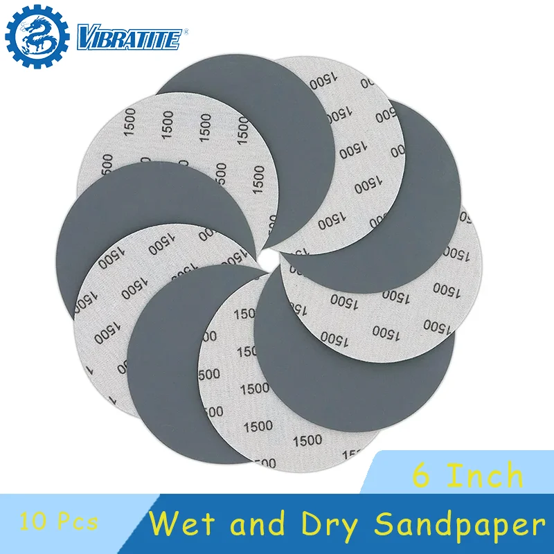 6 Inch Wet and Dry Sanding Paper 10 PCS Hook and Loop Sandpaper Round Sand Paper for Orbital Sander Wood Metal Sanding Polishing