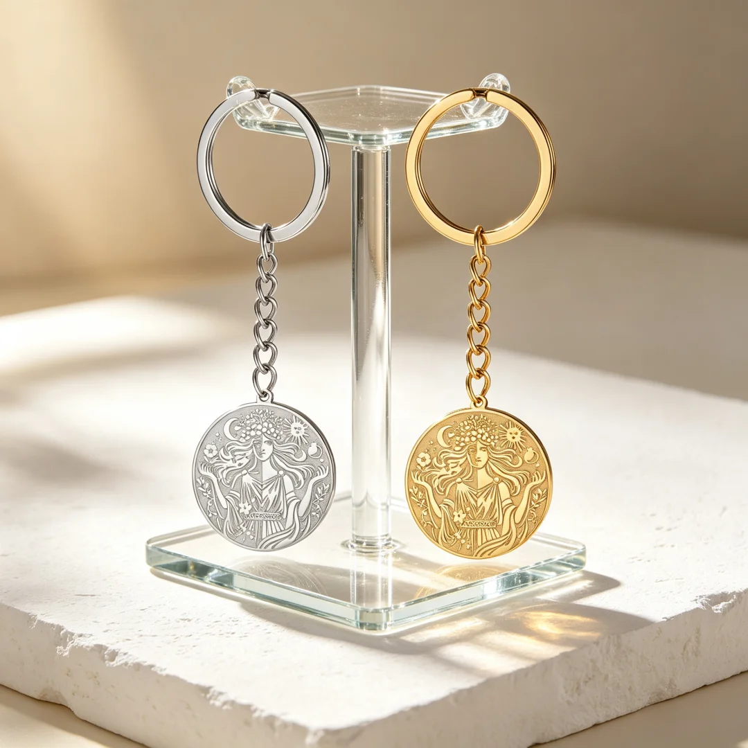 Persephone Greek Goddess Keychain Goddess of Spring & Underworld Queen Engraved Coin Key Ring Rebirth Talisman Bag Charm Gift