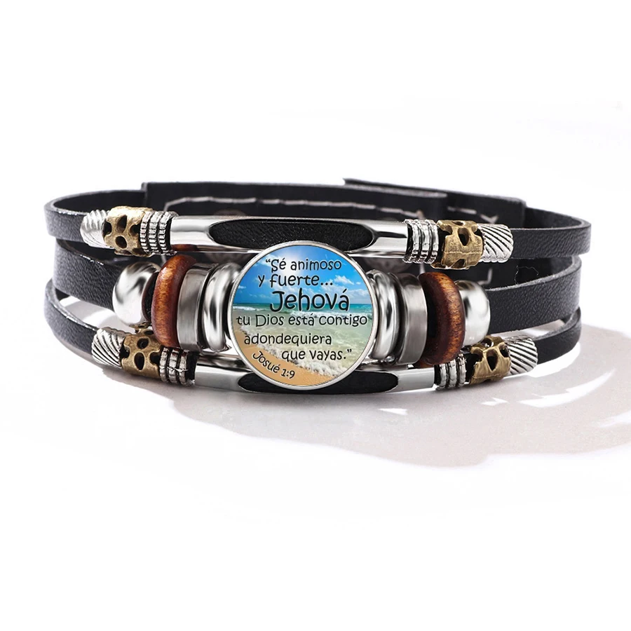 Hot Selling And Exquisite Fresh Beach Sky Spanish Motivational Text Leather Wrap Bracelet Warm Cool Color Matching Ornament