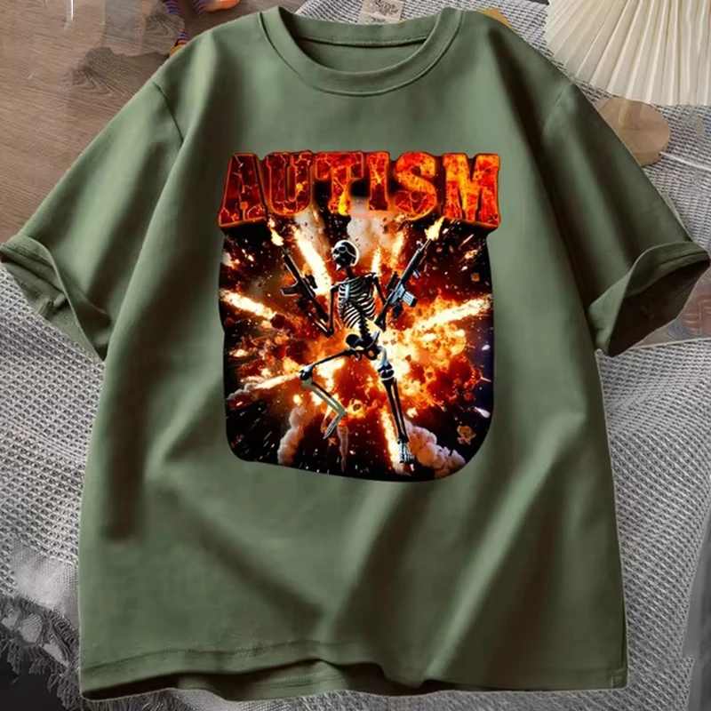 Autistic Funny Skeleton T Shirt Women Men Autism Edgy Skeleton Meme T-shirt Casual Short Sleeve Tshirt Round Neck Clothes image 6
