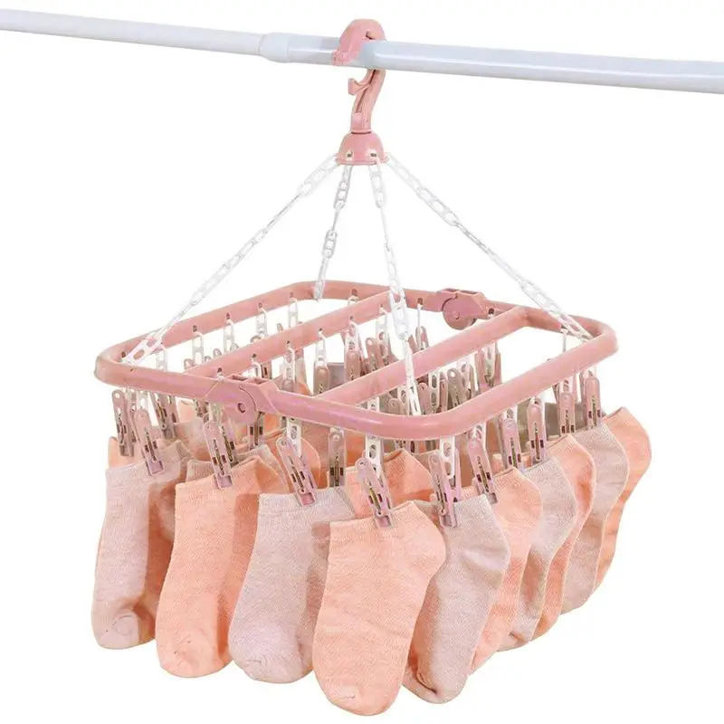 Underwear Hanger 32 clips Clothes Hanger Drying Rack Wind-Proof Swivel Hanger Drying Rack Household Children Adults Laundry Rack