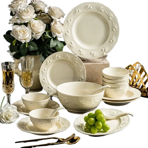 

Ceramic cutlery, retro creamy dish set, household