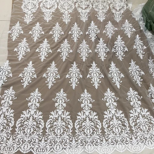 Imagen 2 del producto Tela de encaje blanco, bordado de cuentas de lentejuelas, vestido de noche de boda, telas de ropa de moda