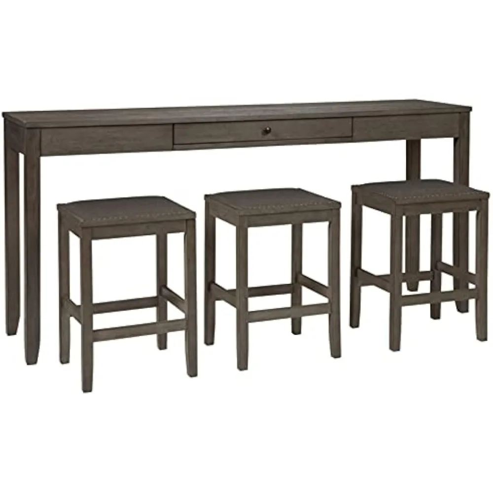 Rokane Urban Farmhouse Counter Height Dining Room Table Set with 3 Bar Stools, Brown