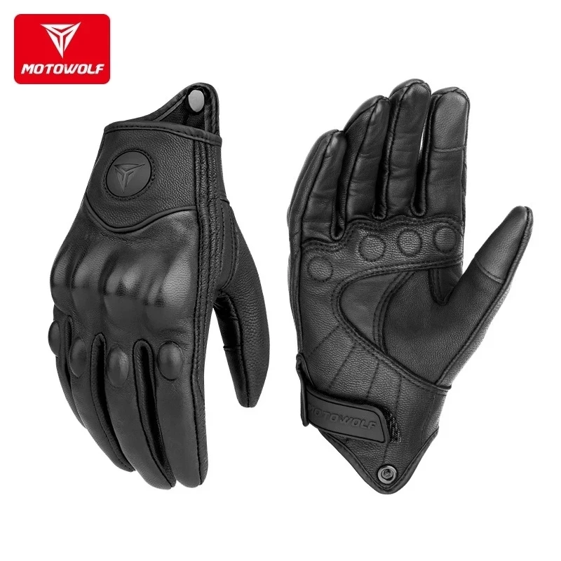 Luvas de couro real para motocicleta, à prova d\'água, à prova de vento, inverno, quente, verão, respirável, operação por toque, guantes, moto,