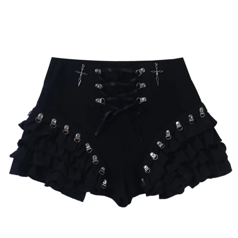 Goth Harajuku Y2k Goth Shorts Women Cyber Punk Emo Alternative Grunge Streetwear Edible Tree Fungus High Waist Bandage Shorts view 5