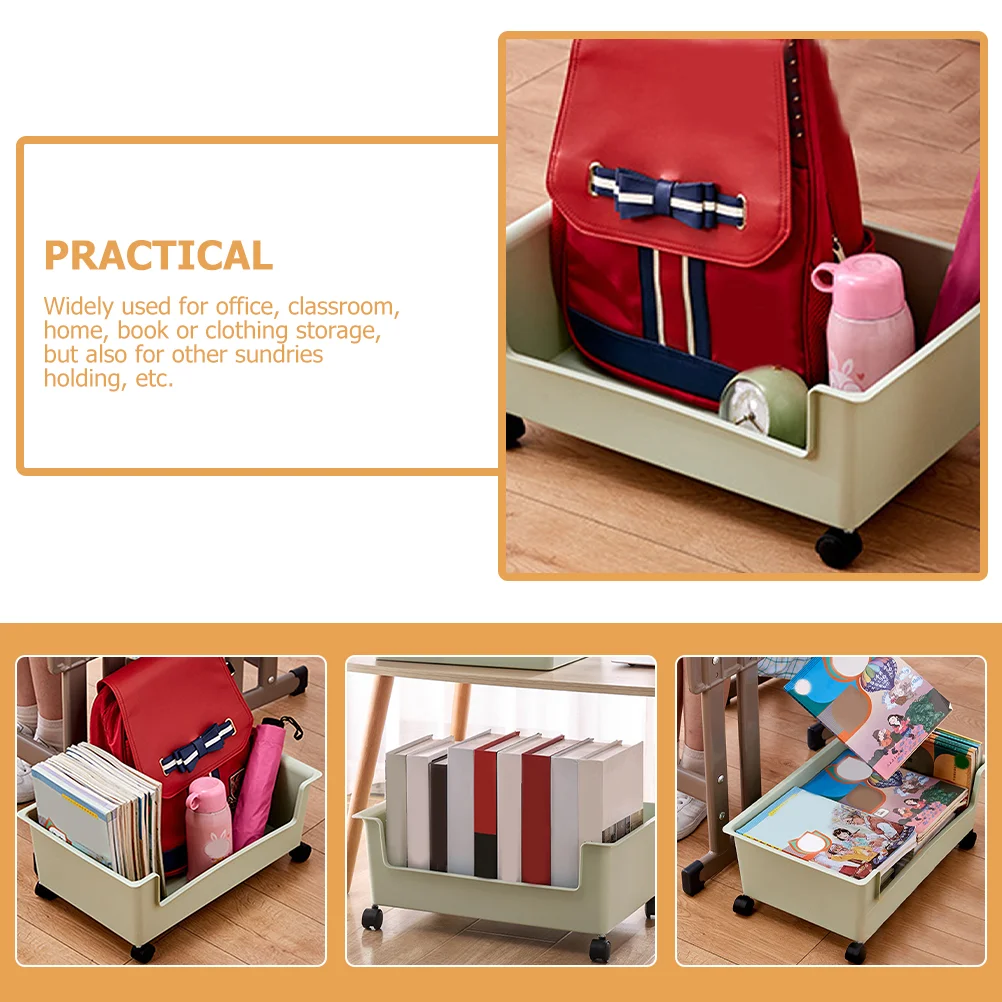 Movable Student Classroom Book Box with Pulleys Storage Case Wheels Container Crate Bookcase Books Organizer Bin