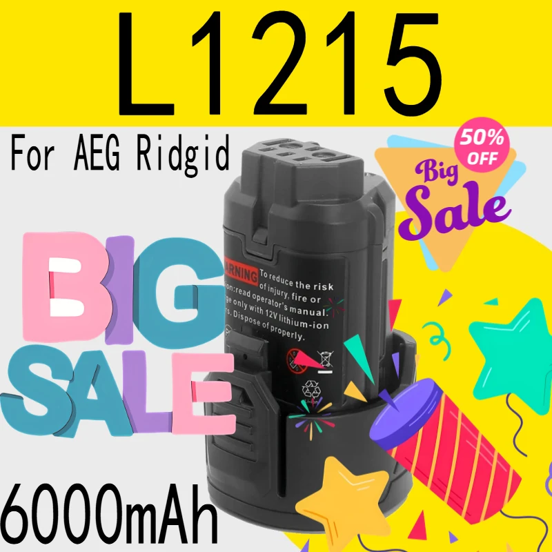 

L1215 Rechargeable Li-Lon Battery For AEG Ridgid L1215 BS12C,BS12C2,BSS12C L1215P L1215R Power Tool Battery 12V 6000mAh