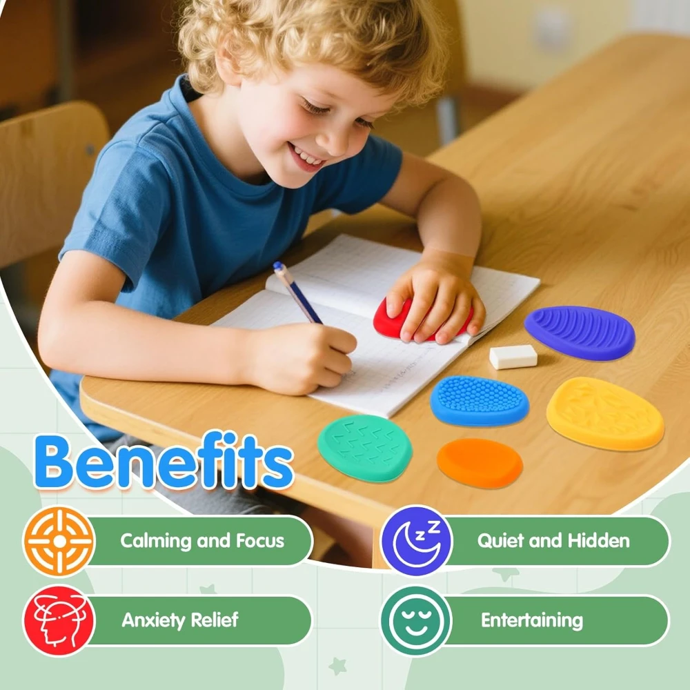 Portable Sensory Worry Stone Fidget Toys Quiet Textured Silicone Fidget Sensory Stones Calming Tools for Anxiety ADHD Autism