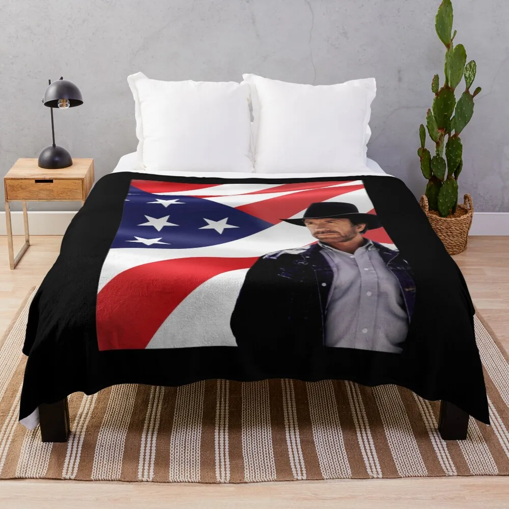 

Walker Texas Ranger Chuck Norris Patriotic 20 Retro Graphic Shir Throw Blanket