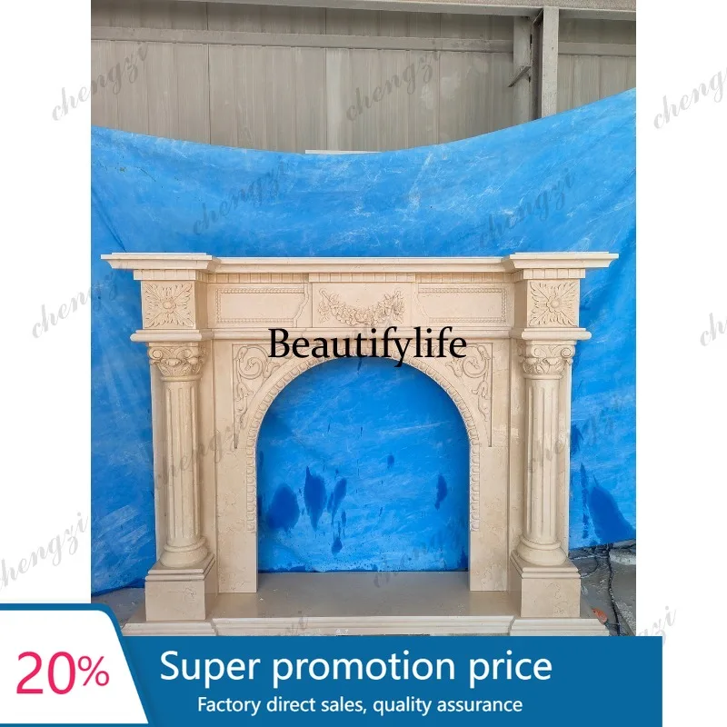 PPP Marble fireplace European retro carved fireplace living room beige stone fireplace decoration