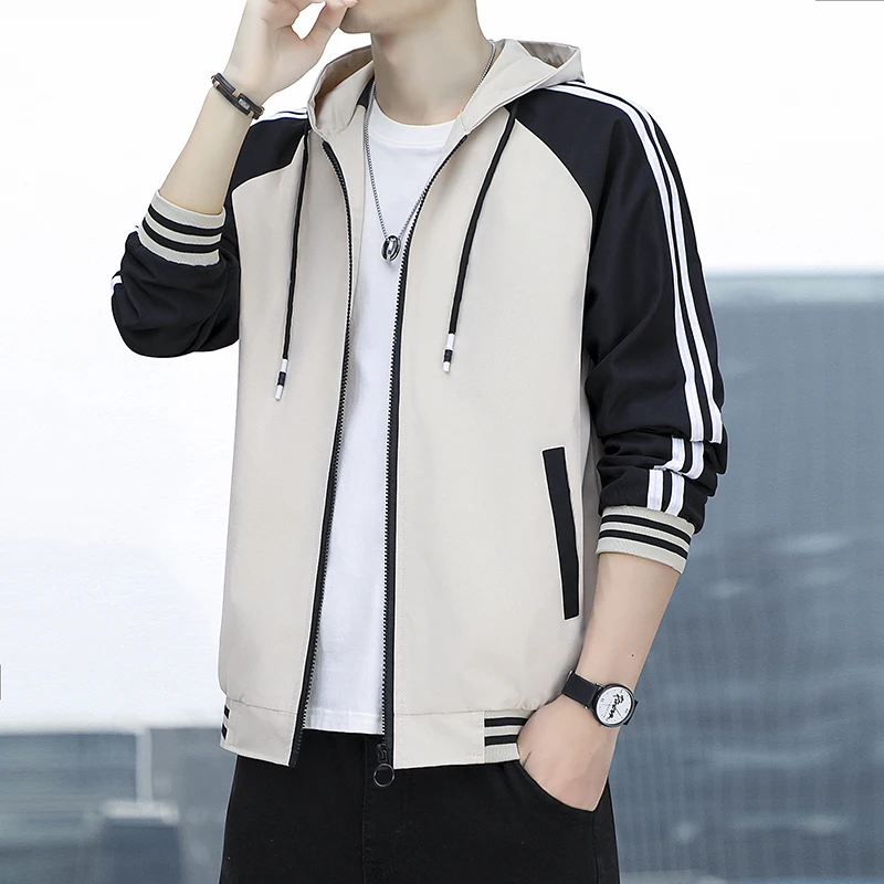

Spring Autumn Thin Jaet Outerwear Casual Hooded Long Sve High Quali Youth Faion Polyester Fiber Men's Coat