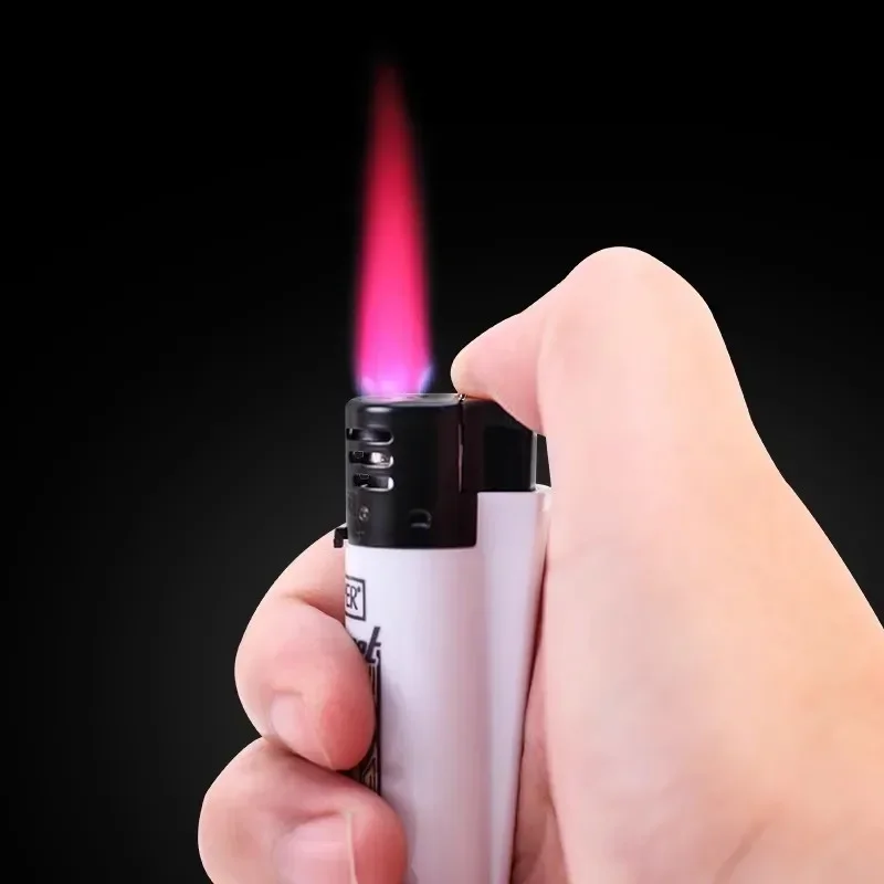 Clipper Lighter Butane Torch Inflatable Lighter Pink Flame Windproof Lighter Personalized Pattern  Collectible Gift