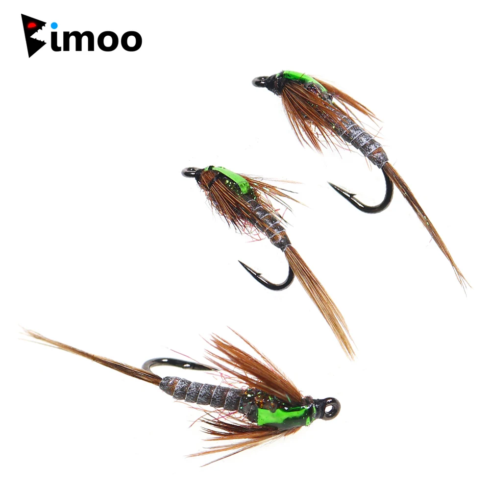 Bimoo 6 piezas # 14 # 16 Moscas Secas de Cola de Faisán con Flash y Hackle Marrón para Pesca de Trucha, Perca y Pescado Blanco - Señuelos y Cebos