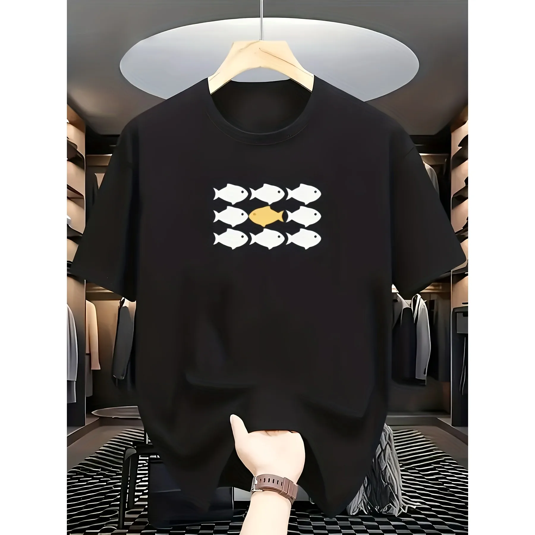 Different Fish Graphic Tee Men Summer Casual Round Neck T-Shirt Cotton Breathable Daily Wear