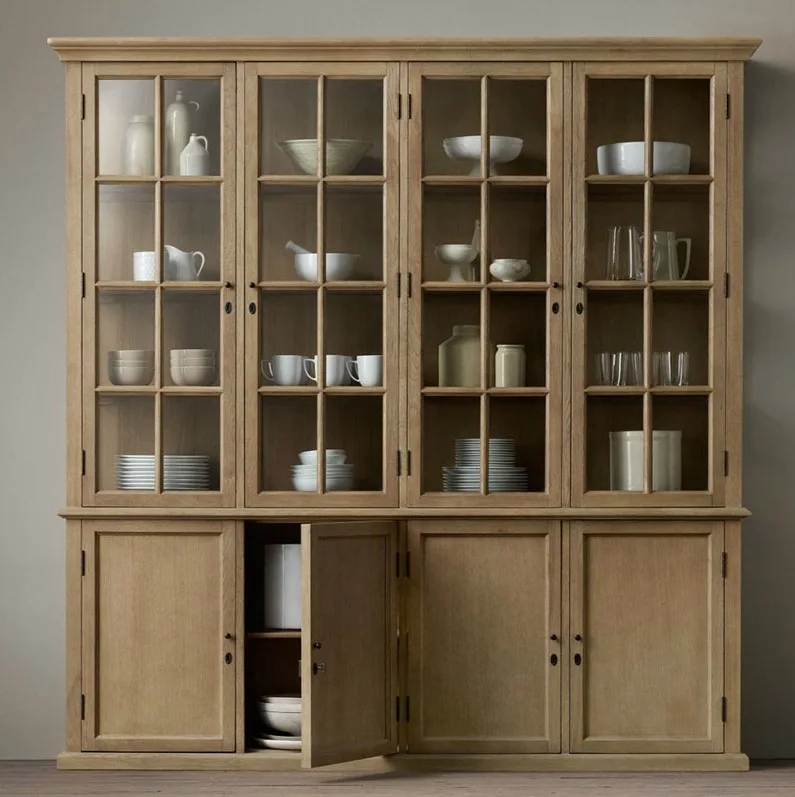 Solid wood double door bookcase, dish cupboard, oak locker, glass door wine cabinet, dining cabinet, foyer side cabinet