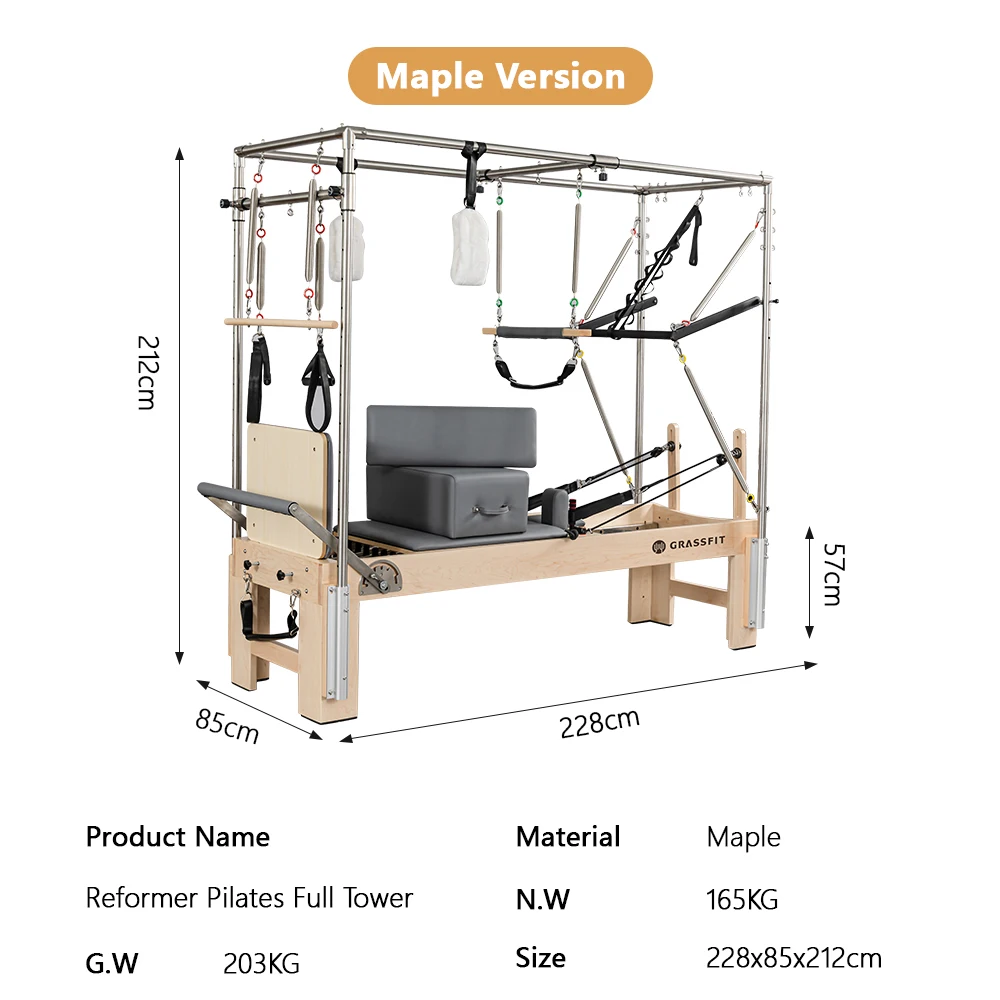 2024 New Hot 3in1 Pilates Reformer Wood Reformer Machine Combo Studio Oak Reformer Pilates Cadillac for Home Gym Fitness Studio