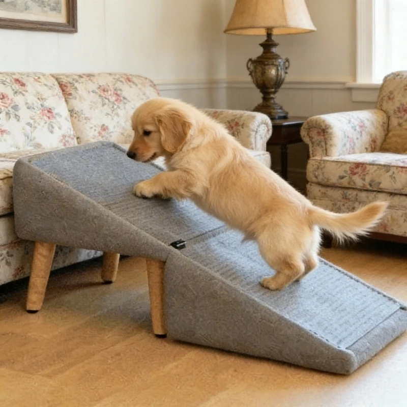 

Wooden Dog Ramp Stairs 2-in-1 Convertible Pet Sofa Step Stool Indoor Non-Slip Ladder for Small Large Dogs Portable Split Design