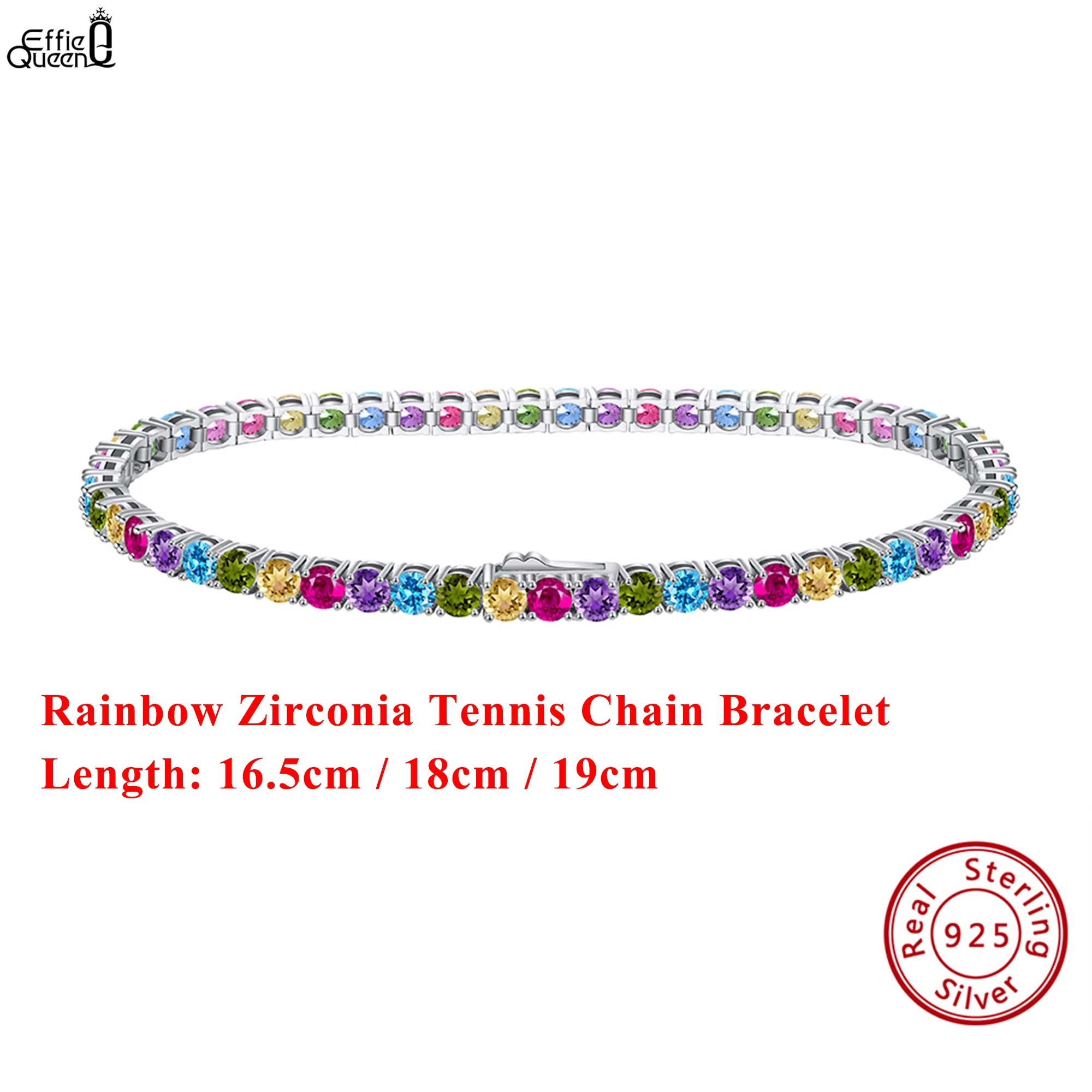 

EFFIE QUEEN 100% стерлинговое серебро 925 пробы 3 мм Радужный цирконий теннисный браслет-цепочка Роскошные украшения для женщин подарок на годовщину SB139