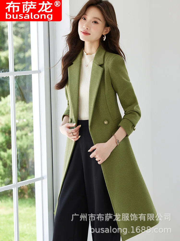 

2025Elegant Fashion Suit New Women's Coat Korean Style Professional Mid-Length Suit Collar Trench Coat Workwear6912