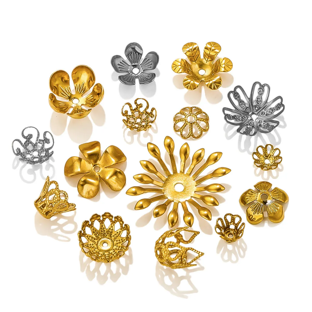 

50pcs Stainless Steel Flower Bead End Cap Gold-plated DIY Necklace Bracelet Bead Spacing Jewelry Making Accessories Wholesale