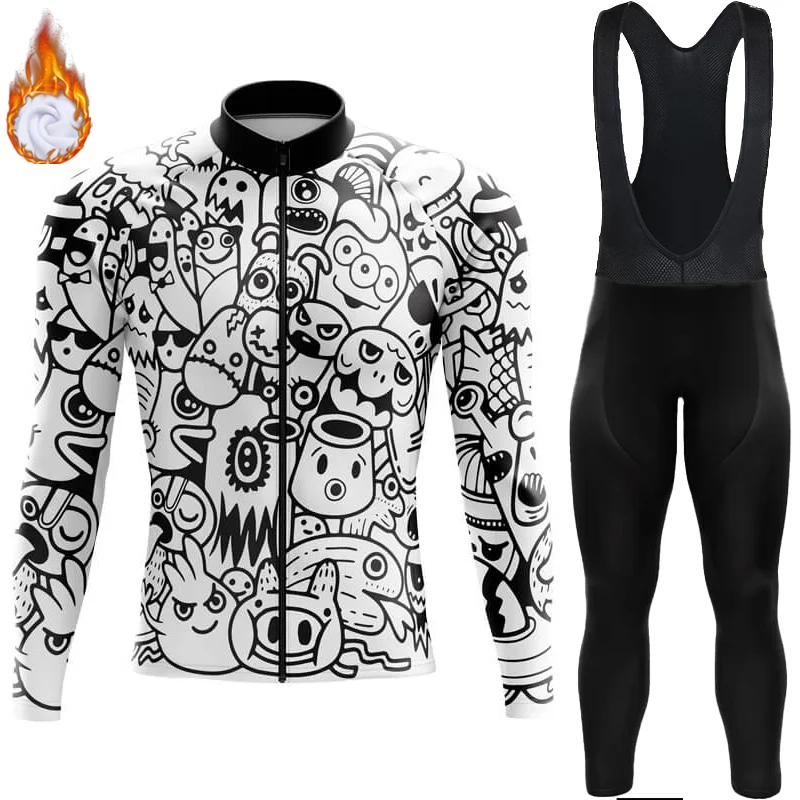 Radfahren Thermal Jersey Rennräder Langarm Männer MTB Kleidung Winter männer Fleece Fahrrad Hosen Mann Set Outfit Maillot Anzug Jumper