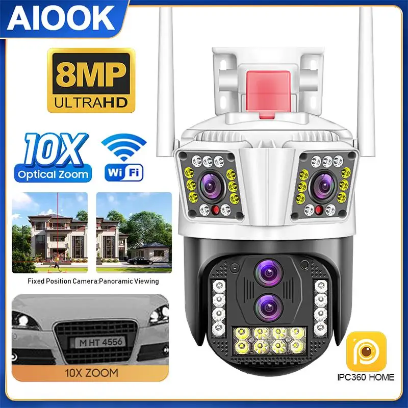 

AIOOK 3 Screens Waterproof Security Camera HD 8K 10X ZOOM WIFI IP CCTV Night Vision Two-Way Intercom PTZ Outdoor Camera