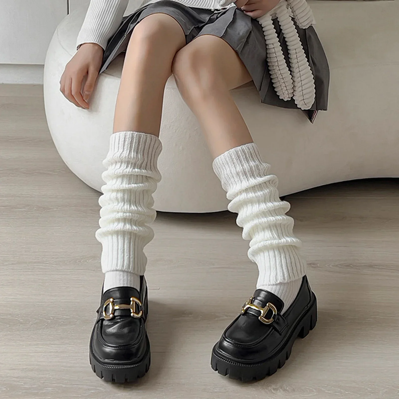 Japanese JK Uniform Leg Warmers Lolita Cute Women Girls Knit Boot Socks Long Socks Winter Foot Warming Cover 1Pair