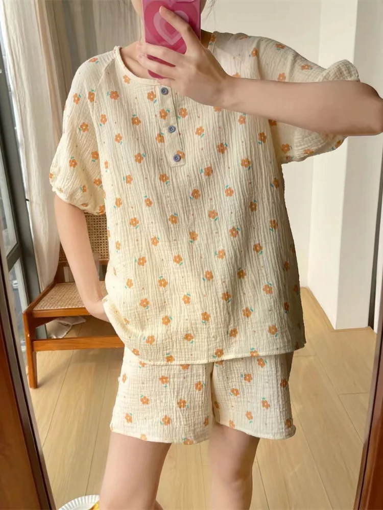 

Женский пижамный костюм, новый летний стиль, с короткими рукавами и шортами, домашняя одежда, удобный комплект из чистого хлопка для дома и улицы