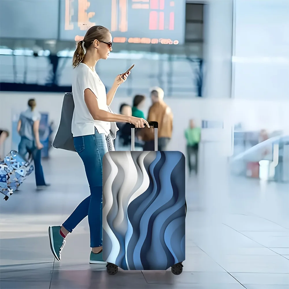 

1PC abstract wave design printed luggage cover for luggage sizes 18 – 32 inches; dust and elastic travel accessories to effec