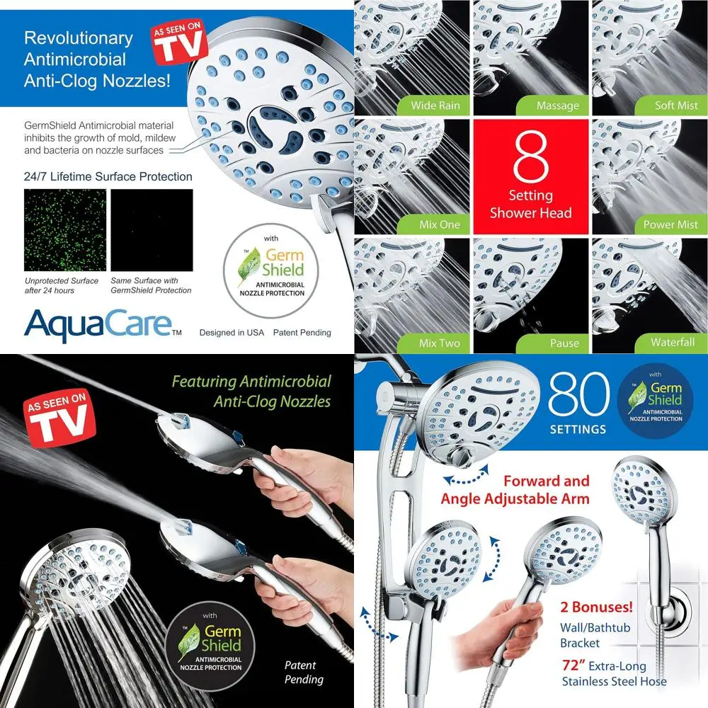 

High-Purity 3-Way Handheld/Rain Shower Combo with Adjustable Arm, Anti-clog Nozzles, Tub & Pet Wash, 6ft Hose, All Chrome Finish