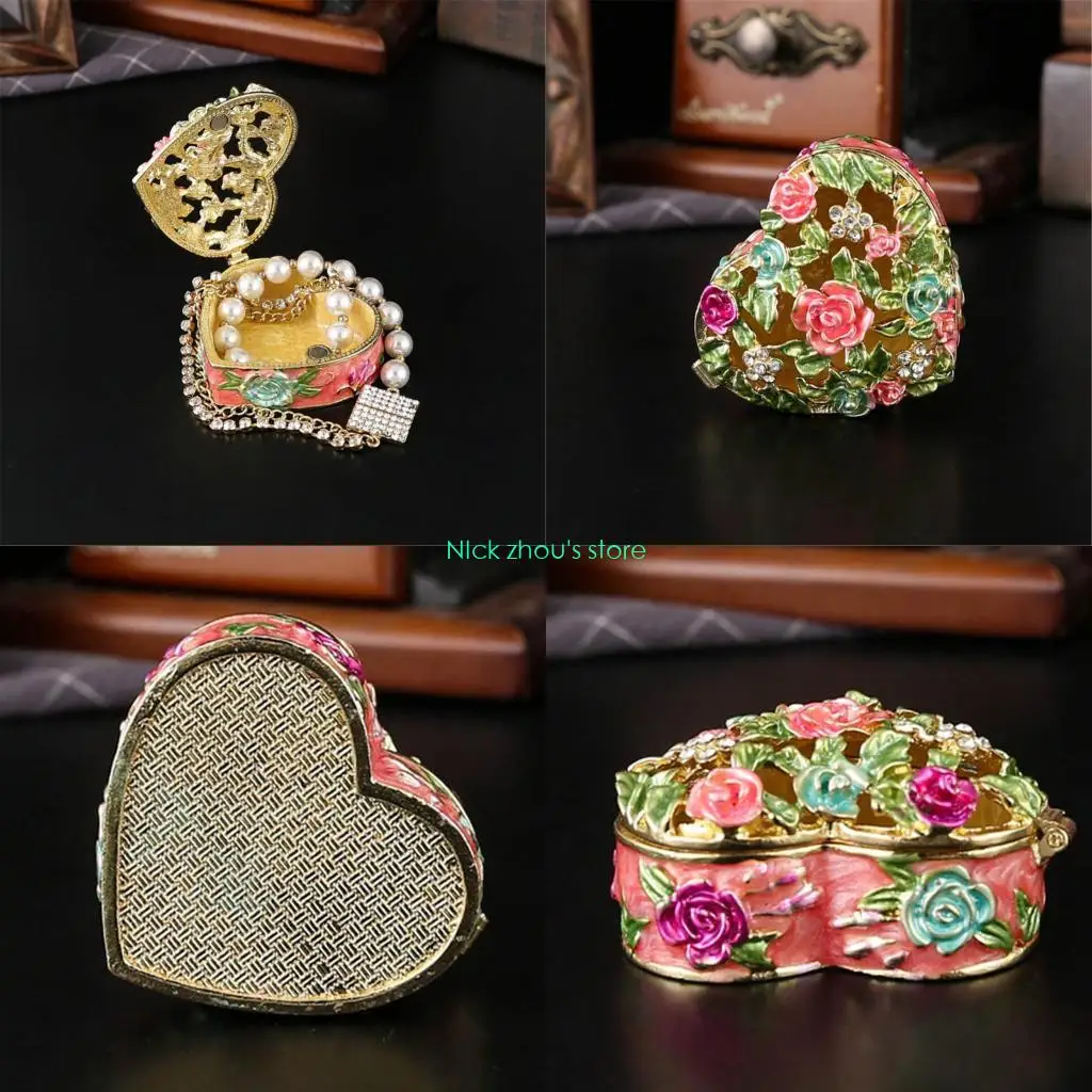 

E15E эмалированный футляр для ювелирных изделий во французском стиле с цветком из цинкового сплава, решение для хранения вручную