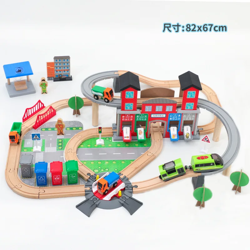 Urban Environmental Protection Cleaning Scenes Double Layer Track Set, Magnetic Electric Vehicle Assembly Children's Toys, Gifts