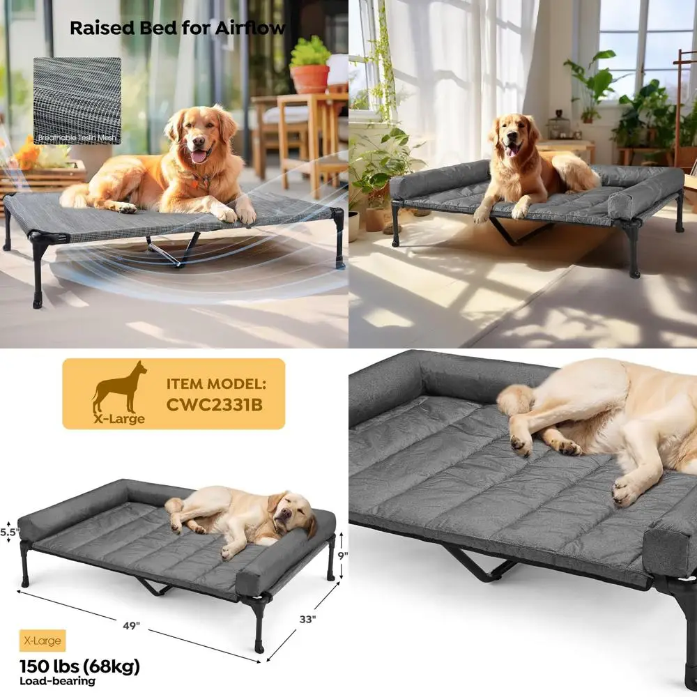 

Elevated Dog Bed with Removable Waterproof Bolster, Breathable Mesh, Non-Slip Feet, Suitable for Indoor & Outdoor, XL, Black & S