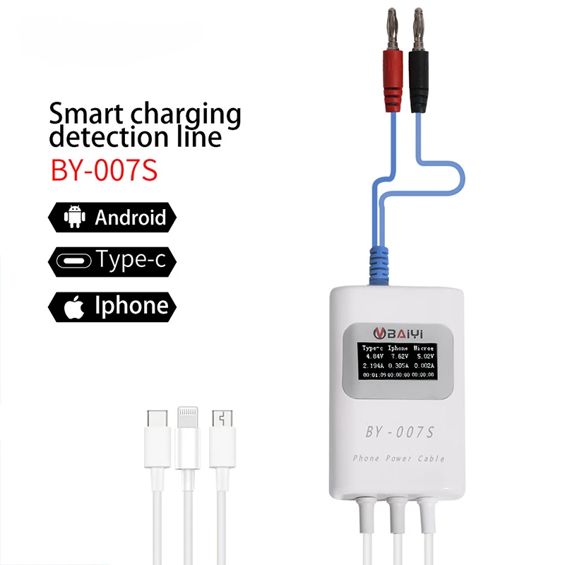 

BY-007S Smart Charging Detection Cable Fast-charging Protocols Quick Detect Type_C Lightning Micro USB Three Device Interface