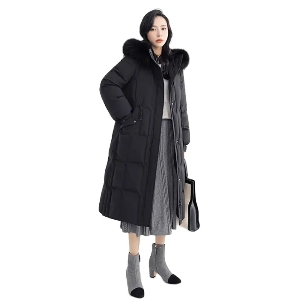 Duck Down  Womens Winter 2023 High-end Temperament Long Loose Fashion Fur Collar Feather Down Hooded Warm Coat Female Tide