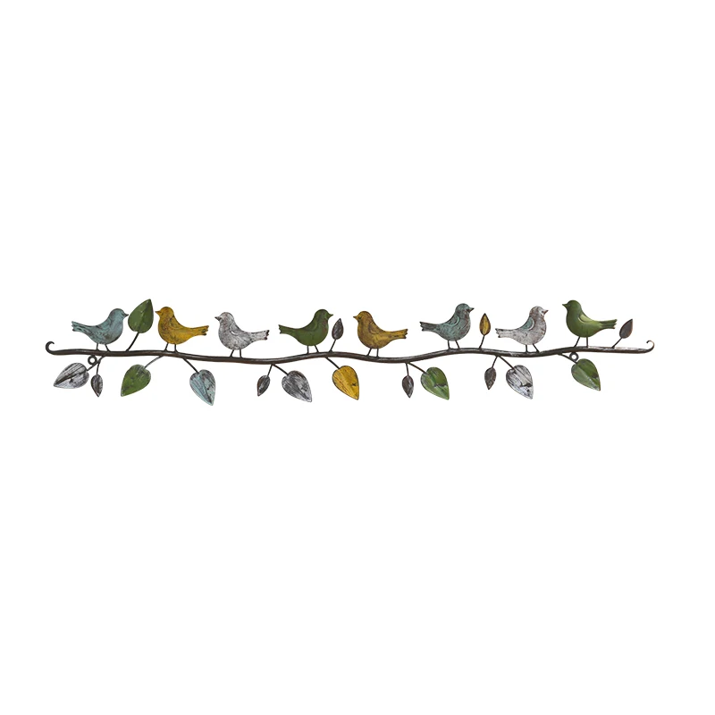 

Iron Art Bird Leaf Branch Decor Colorful Distressed Wall Hanging Ornament for TV Wall Background Metal Wall Art Decoration