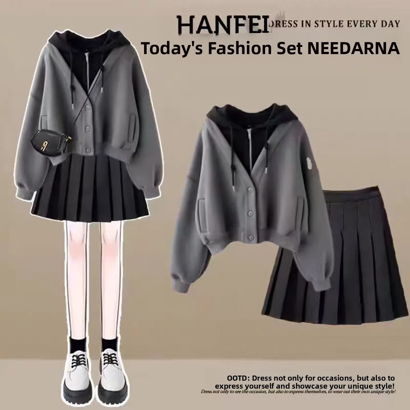 Spring Autumn High Waist Skirt And Sweatshirt Set College Style Two Piece Student Fashion Kids Clothing plus Size Outfits