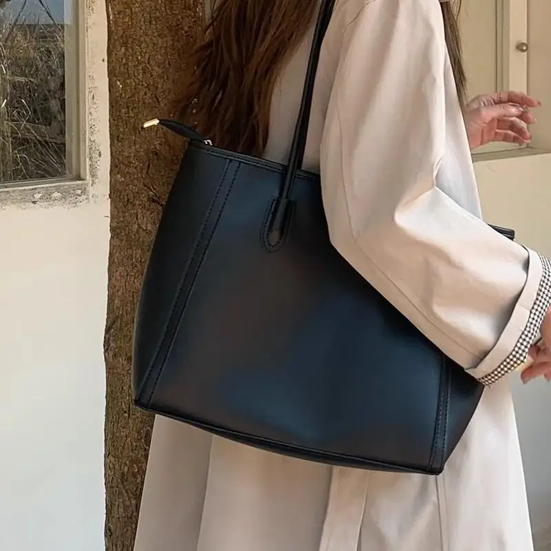 Damen Große Kapazität Pendler-Tragetasche PU-Leder Vielseitige Einfache Schultertasche – Detail 9