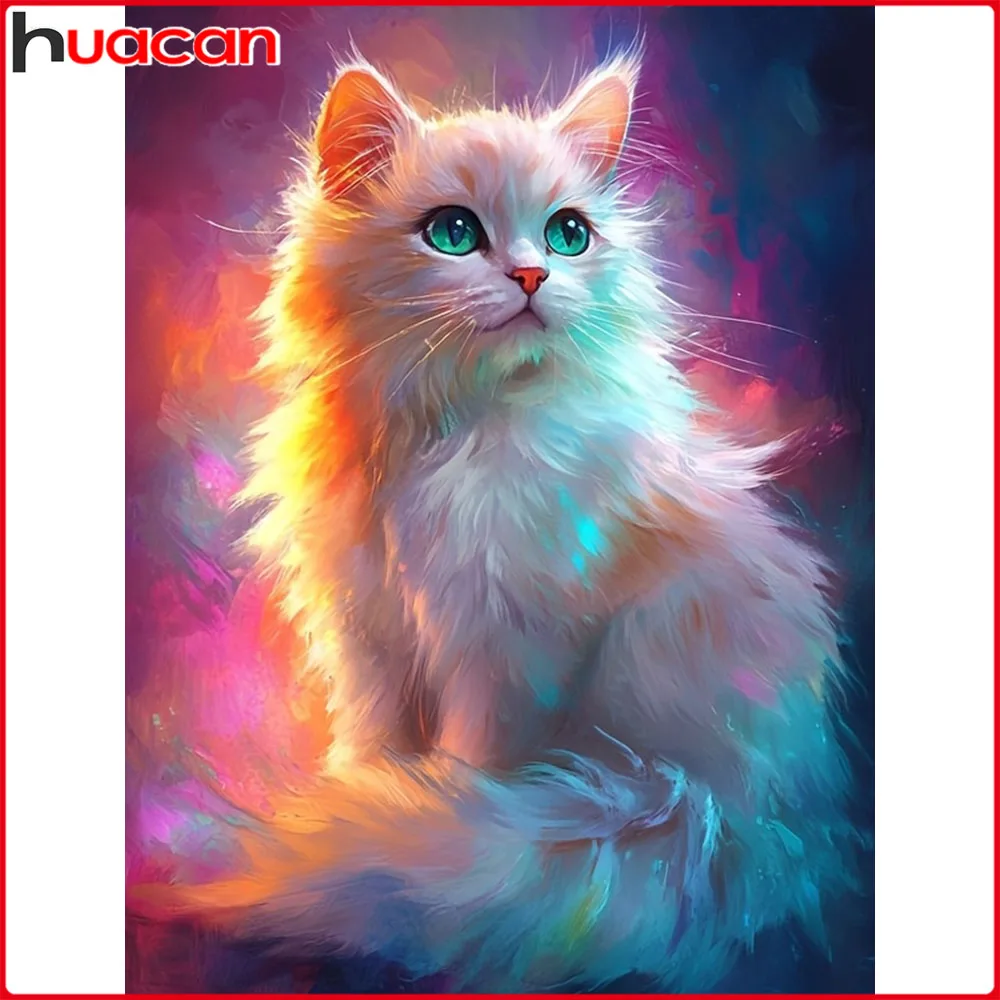 Huacan Vollquadrat Rundes Diamantgemälde Katze Diamant Mosaik Tierkunst Bild von Strasssteinen